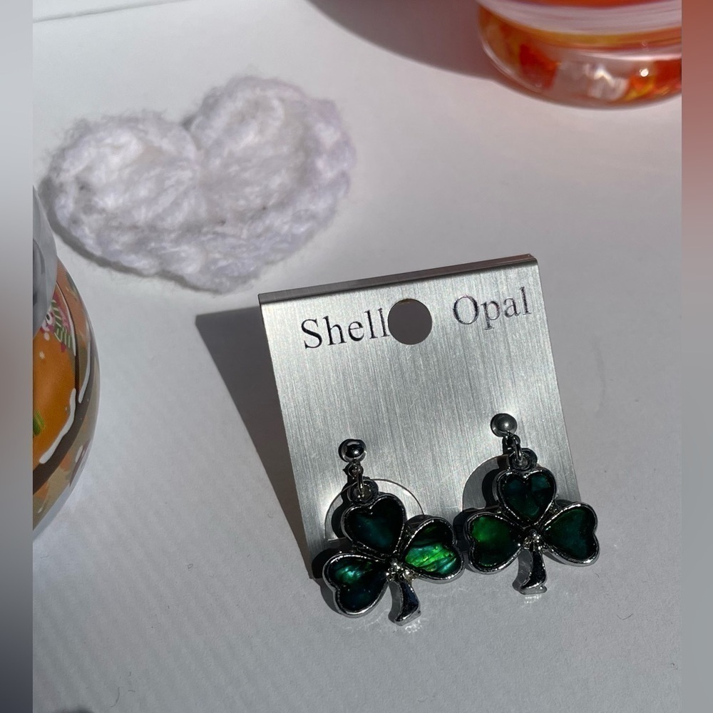 Three Leaf Clover Shell Opal Earrings